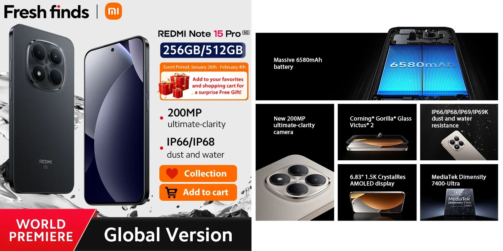 Смартфон Xiaomi Redmi Note 15 Pro 5G на AliExpress