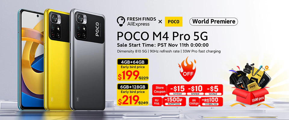 Распродажа смартфонов POCO M4 Pro 5G на AliExpress со скидкой